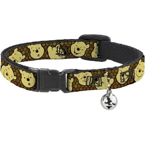 طوق القط المنفصل عن مشبك - Winnie the Pooh Expressions/Honeycomb Black/Browns - 1/2 "Wide - Fits 8-12" الرقبة - متوسطة