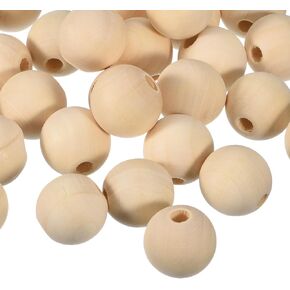 uxcell 60pcs حبات الخشب الطبيعية 25 مم ، ثقب كبير 10 مم غير مكتمل للخرز الخشبي المستدير