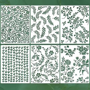 6 Pcs Large Flower Leaves Stencil for Painting Flourish Vine Wall Painting Spring Stencil Template 12 x 16 in Reusable DIY Wall Stencil and Metal Open Ring for Painting on Wood Wall Craft Home Decor