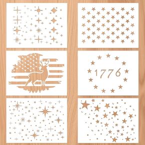 16 × 12 بوصة كبيرة من الاستنسل نجمة كبيرة للطلاء القمر Twinkle Stars American Flag Stencil 6pcs مقالين قابلة لإعادة الاستخدام للطلاء للجدران