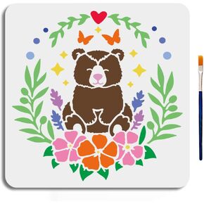 Mayjoydiy Hedgehogs stencil 11.8 × 11.8inch قالب طلاء الحيوانات البرية الكبير مع فرشاة الطلاء قالب رسم حيوان ليلي قابلة لإعادة الاستخدام