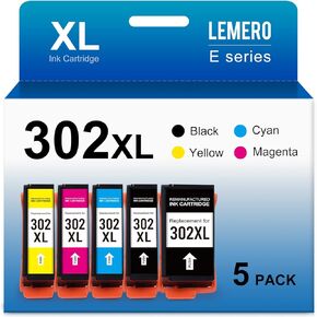 استبدال خرطوشة الحبر المعاد تصنيعها من LEMERO لطابعة Epson 302 XL 302XL T302XL لطابعة XP-6100 XP6100 XP6000 XP-6000 (أسود، أسود للصور، سماوي، أرجواني، أصفر، 5 عبوات)