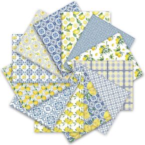 12pcs أزرق Chinoiserie القطن حزم ألوان مائية الليمون الدهون ربع أصفر الأزرق الليمون خياطة اللحف بالخياطة الزفاف الصيفية صياغة ، 18 × 22 بوصة