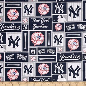 MLB Cotton Broadcloth New York Yankees Blue/White Fabric by The Yard