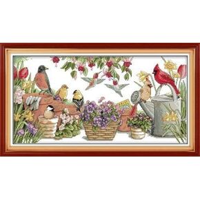 Cross Stitch Kits 11CT Stamped Patterns for Kids and Adults, DIY Preprinted Embroidery kit for Beginner, Pretty Animals (D419 Two Flamingoes, Size 14''x17'')