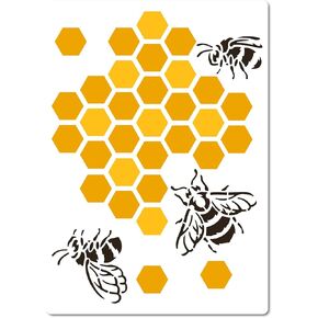 Gorgecraft 8.27 "x11.7" Bee Honeycomb موضوع استنسل من البلاستيك الرسم الفنون القابل لإعادة الاستخدام قوالب سداسي قابلة لإعادة الاستخدام للوراء الخشب البلاط الأثاث الأثاث