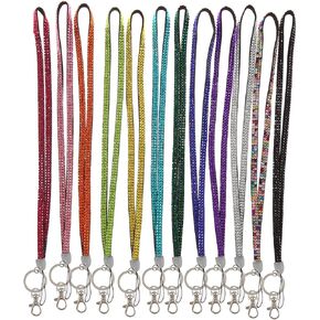 Fashion 12PCS Pack 32" All Around Crystal Neck Lanyard,Exclusive Blingbling ID Badge Holder,Sparkle Rhinestone Name Card Holder For Women(12X)