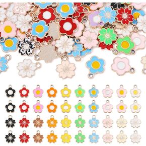 Flower Enamel Charms Spring Floral Pendants Colorful Tulip Sakura Cherry Blossom Daisy Rose Metal Dangle Charms Cute Hang Ornament for DIY Crafts Jewelry Making