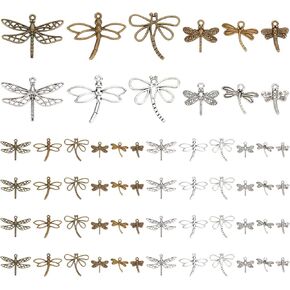 PH PandaHall 48pcs Dragonfly Charms, 6 Style Flying Insect Animal Pendants Antique Bronze Silver Insects Pendant Connector for Spring Summer DIY Necklace Bracelet Jewelry Making