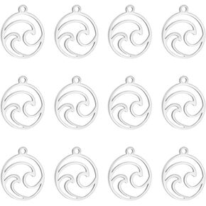 UniCraftale 12pcs سحر الموجة الصلب المقاوم للصدأ جولة الجوفاء المعلقات مع محيط موجة السحر المعادن سحر صغير لصنع المجوهرات قلادة سوار