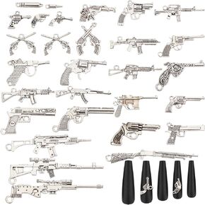 Craspire Gun Charms 30pcs 30 أنماط مسدس مسدس مسدس السحر اللوازم الحرفية ، ونتائج المجوهرات الفضية صنع الملحق