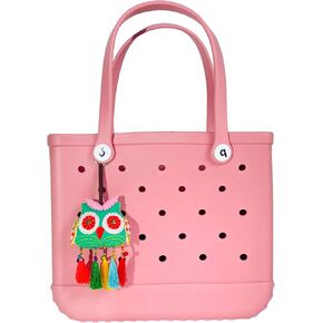 QTMY Cute Handmade Owl Tassel Charms for Bogg Bag Accessories Rubber Beach Bag, Boho Purse Charms,11