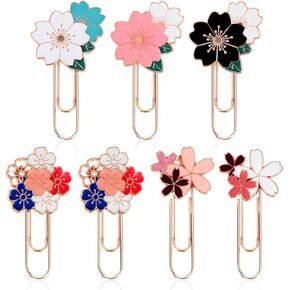 7PCS Cherry Blossom Bookmark, Cute Girly Metal Sakura Fancy Paper Clips, Sunflower Daisy Paperclip Planner Accessories for Teachers Students Book Lovers