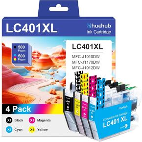 LC401XL خراطيش حبر عالية العائد للاستبدال لخراطيش حبر الأخ LC401 XL لطابعة MFC-J1010DW MFC-J1170DW MFC-J1012DW ، (أسود سايان ماجنتا أصفر ، 4 عبوات)