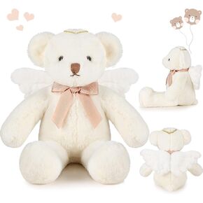 Sratte 16 inch Angel Bear Plush محشو بير لطيف ملاك حيوان محشو بالحيوان مع الجناح والقوس الأبيض الدب دمى لصديقته