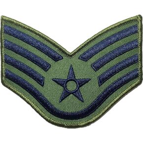 Staff Sergeant OD (Olive Drab) and Blue Large US Air Force USAF Chevron Rank Military Army Airman Morale Applique Embroidered Sew Iron on Emblem Badge Patch (Airman-Staff-OD)