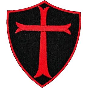 Knights Templar Crusader Iron on Patch - Secressed Cross Crusader Shield Histereds Disteres on Sew on Patches for Bules و Clothing و Joens و Hat و Backpacks و Walks و Hats و Jackets (3 ")