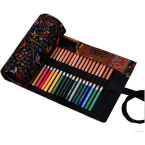 canvas handmade National Wind happy tree pencil wrap pen color pencil bags hold for 48 colored pencils (pencils are not included),48 Holes