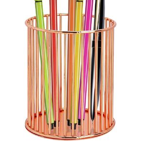 Rose Gold Pencil Holder, Wire Mesh Pencil Cup Holder, Makeup Brush Organizer Storage, for Office Home Stationery and Desk Accessories (Vertical Line, 1 Pack)