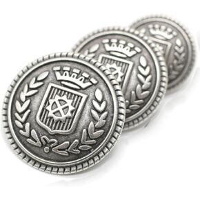 Antique Silver Metal Shank Buttons - 12 Pcs - 3 Size Options -Crown Round Metal Shank Buttons Vintage for Men Women Blazer Coat Uniform Shirt Suit and Jacket Sewing Craft DIY N11302
