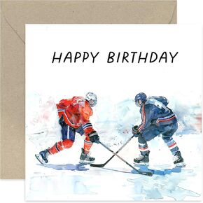 Ice Hockey Birthday Card for Him - Ice Hockey Players Birthday Design for Men Women - Sports Card for Boy B'day - Nephew, Son, Uncle, Dad, Husband | Blank Inside Envelope