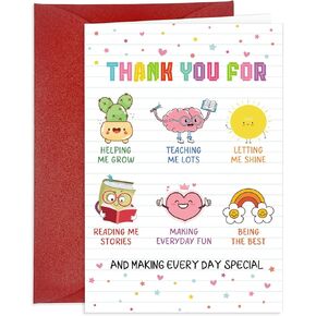 Thank You Teacher Card Teacher Appreciation Gifts Card Appreciation Greeting Card for Teachers with envelopes Thank You for Helping Me Grow Cards Teachers Appreciations Day Gift
