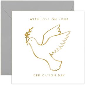 Old English Co. Gold Foil Dove Day Card بالنسبة له أو لها - بطاقة يوم تفاني مدروسة للصبي أو الفتاة - بطاقة تهنئة يوم ديني خاص للعائلة | فارغ في الداخل مع مظروف