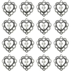 JKJF Cross Charm Pendants Heart Cross Charms for DIY Crafts Bracelet Necklace Making - 60pcs Silver Silver