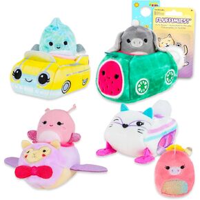 Squishmallows Squishvelle Plushies Set for Kids - Bundle 4 Squishvelle Plush Vehicle, Plus Sticker & More | Squishmallows Plush Set for Girls, Boys