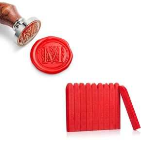 MCEAL Regal Silver Brass Wax Seal Letting M و 10pcs Wax Seal Sticks (Barn Red) Bundle