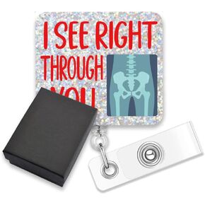 AGMDESIGN I See Right Through You Funny Badge Reel Retractable Alligator Clip, Radiologist Badge Gifts, Perfect Radiology Reel Gifts for Radiologist Doctor Nurse, Humor X-Ray Technician Presents