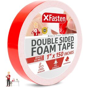 XFasten Double Sided Tape Foam Mounting Tape, 1-Inch x 150-Inch Foam Tape Craft Heavy Duty Mounting Tape Double Sided