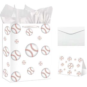 Goldcrow Baseball Party Gift Bag 13 "Baseball Gift Wrap Bag with Witch Paper and Card Baseball Pary Bag for Sport Murder Decorities Baseball Birthday Goidie Gifts For For Team Foods