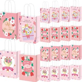 Silkfly 48 Pieces Mother Day Gift Bags Bulk Floral Gift Bags with Handle Happy Mother Day Party Favor Flower Treat Love You Mom Goodie Bag for Party Decorations Supplies