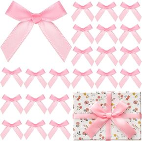 120 PCS Mini Pink Dows للحرف اليدوية مع نقاط الغراء ، أقواس شريط الساتان الصغيرة للهدية ، زينة كعكة التغليف ، قم بخياطة بطاقة قصاصات الزفاف.