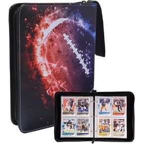 Football Card Binder, 4 Pocket Sports Binder 400 Pockets Trading Card Binder Compatible with Football Cards, Trading Cards, MTG and Other TCG (Red)