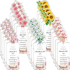 50 Pcs Religious Inspirational Bible Verse Bookmark 2x5.5 inch Church Scripture Christian Prayer Motivational Verse Page Marker with Different Types of Flowers Reading Women,Book Lovers,Church Gifts