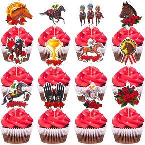 Howaf 48 Kentucky Horse Derby Party Supplies ، Topcake Cupcake Decorations Topper for Derby Day Party ، قم بالارشاف للحصول