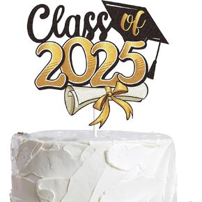 فئة 2025 Happy Craduation Cake Topper Gold Glitter Grad 2025 Happy Treawuation نحن فخورون جدًا بزخارف كعكة التخرج تهنئة لوازم الحفلات (الذهب)