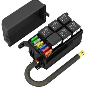 Joinfworld 12V Fuse and Relay Box Holds 6 Slots Universal Waterproof Relay Box with Pre-Wired, ATC/ATO Blade Fuses and 40A Relay for Automotive Car Truck Marine Boat