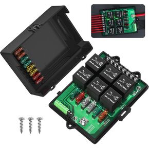 Joinfworld 12V Fuse and Relay Box Holds 6 Slots Universal Waterproof Relay Box with Pre-Wired, ATC/ATO Blade Fuses and 40A Relay for Automotive Car Truck Marine Boat in Kuwait