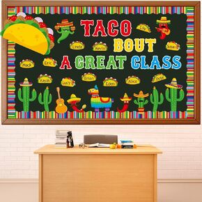 Taco Bout a Great Class Bulletin Board Set Mexican Fiesta De Mayo Classroom Decoration Back to School Mexico Themed Tacos Name Tag Cutouts for School Nursery Chalkboard Wall Door Decor Party Supplies