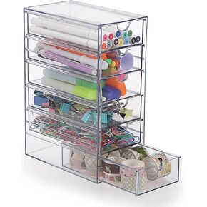 Btsky Plastic Desktop Murers ، صندوق تخزين المكتب الشفاف ، منظم سطح المكتب المكدس مع 6 أدراج مزدوجة المكتبات عرض CADDY لمستلزمات الفنون القرطاسية الغرور ، 6 أدراج