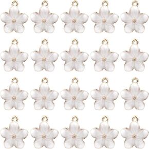 20Pcs Small Flower Enamel Charms, Gold Plated Cherry Blossom Pendants Cute Enamel Charms for Jewelry Making and Crafting Cherry Decor Pendants for Bracelets Necklaces Earrings Jewelry Accessories