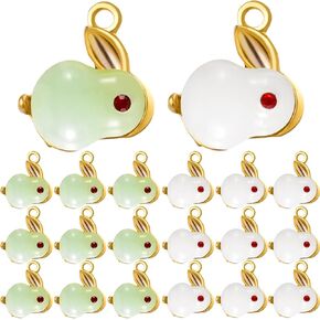 Joez Wonderful 20Pcs Jade Rabbit Charm Pendants for Jewelry Making, Bunny Beads Pendants Jewelry Charms for Earring Necklace Bracelet DIY Handmade Keychain Craft Accessories Easter Day Gifts