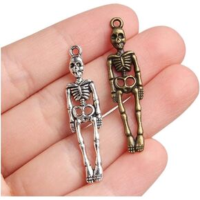 Acxico 100Pcs Antique Silver Skeleton Body Skull Charm DIY Jewelry Findings Accessories 38 x 7 mm
