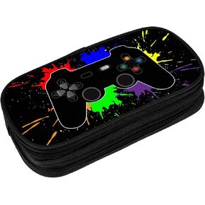 Perinsto Video Game Controller Background Pencil Case Big Capacity Multi Compartment Stationery Box Gaming Gadgets Pencil Pouch Holder Desk Organizer For School Office Home, Black