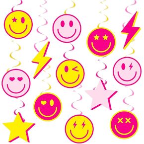 Preppy Party Hanging Swirls Preppy Birthday Party Decoration Smile Face Lightning Star Themed Swirl Ceilings Smile Face Party Hanging Streamers for Preppy Theme Bachelorette Party Supplies