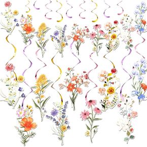 36 Pcs Wildflower Hanging Swirl Decorations Birthday Party Banners Baby Shower Party Decorations Hanging Streams Swirls for Baby Shower Gender Reveal Bridal Home Classroom Themed Supplies
