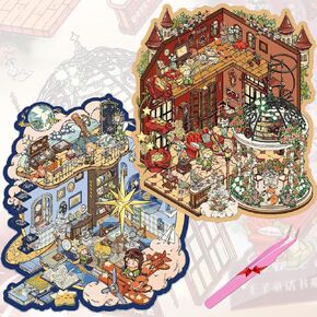 3D Sticker Scene, DIY House Stickers - Make Your Own Mini Prince Room Supermarket Coffee Bookstore Scenes... Cute Cartoon Stickers for Stress Relief & Passing Time